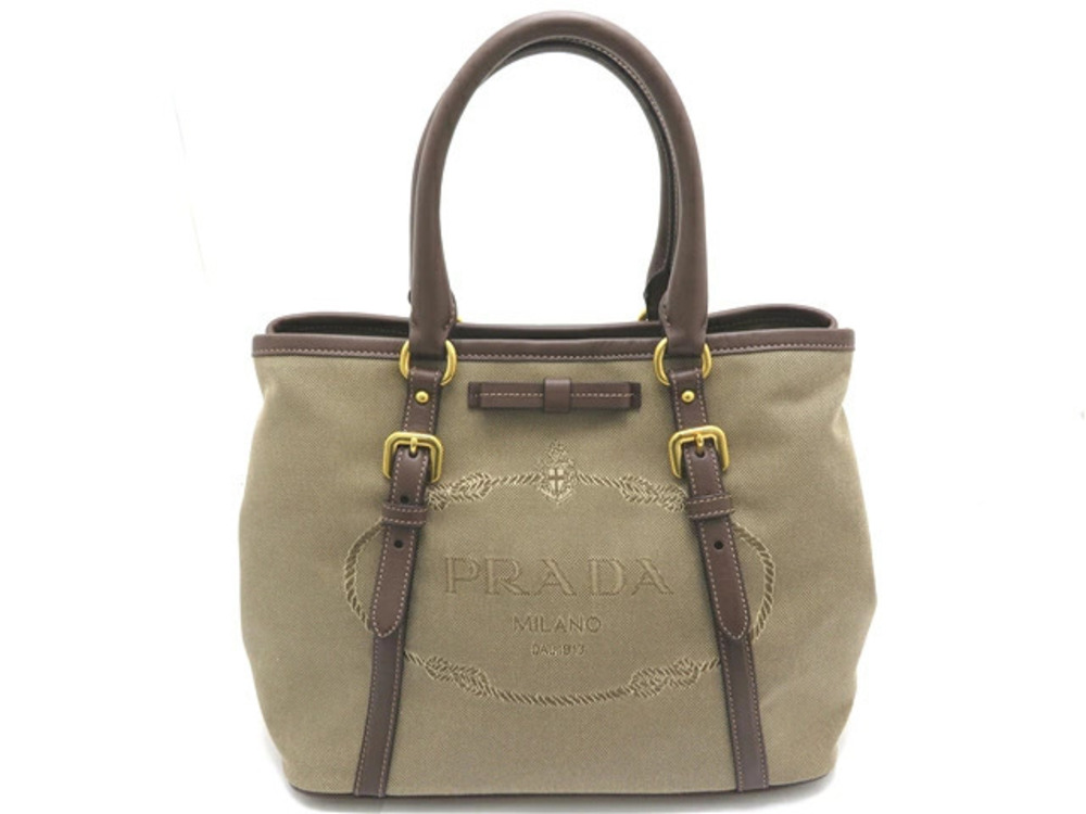Prada bag canvas Beige Cream brown jacquard